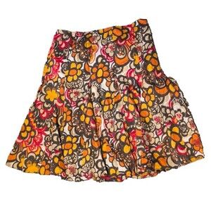 Josephine Chaus Brown Orange Red Flare Out Skirt Size 12 Cotton Fall Colors